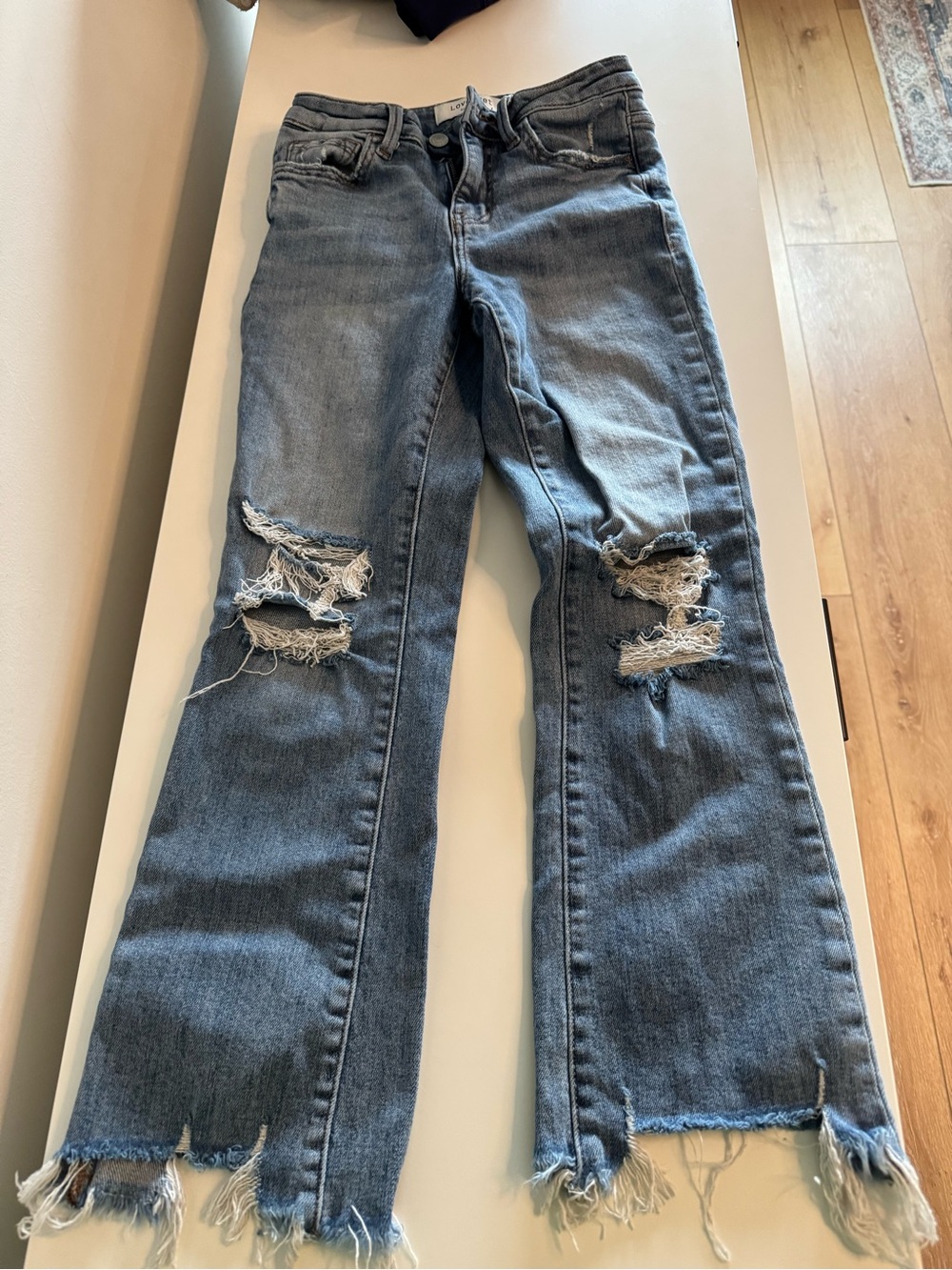 Women's Distressed High-Rise Flare Jeans - Blue